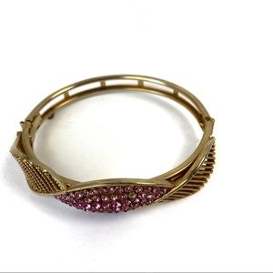 Vintage Gold Pink Rhinestone Crystal Bangle Bracelet